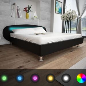 Fekete műbőr ágy LED-del 180 x 200 cm