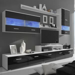 7 részes LED-es TV vitrinkombináció magas magasfényű fekete
