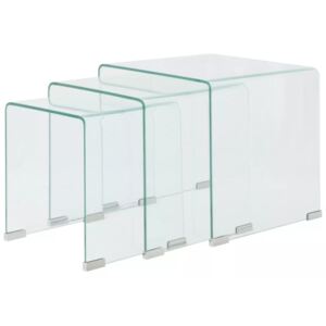 Három részes egymásba illeszthető asztal szett edzett üvegből