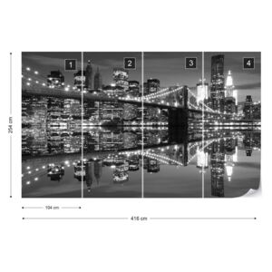 Fotótapéta GLIX - New York Városra Brooklyn Híd Fekete És Fehér Nem szőtt tapéta - 416x254 cm