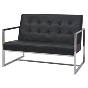 2 személyes fekete műbőr/acél karfás kanapé