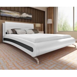 Fekete-fehér műbőr ágy matraccal 140 x 200 cm