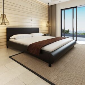 Fekete műbőr ágy matraccal 180 x 200 cm
