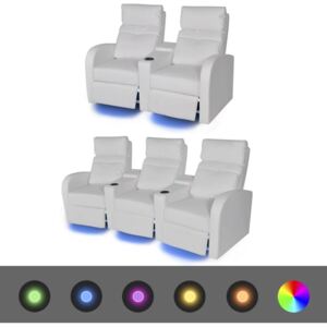 2 db dönthető támlájú LED-es műbőr fotel 2+3 személyes fehér