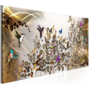 Vászonkép Bimago - Hummingbirds Dance Gold Narrow 120x40 cm