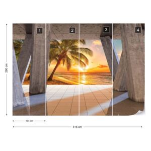 Fotótapéta GLIX - Napnyugta Trópusi Tengerpart 3D Modern Kilátás Konkrét Nem szőtt tapéta - 416x290 cm