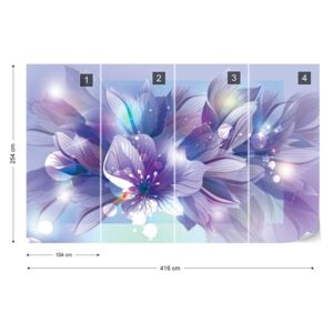 Fotótapéta GLIX - Virágok Modern Kék És Lila Nem szőtt tapéta - 416x254 cm