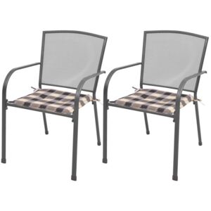 2 db szürke rakásolható acél kerti szék párnával