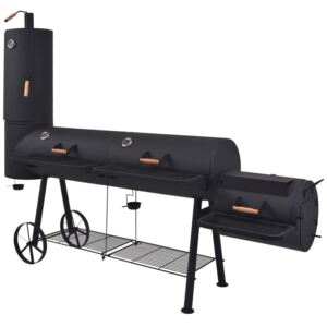 Faszenes BBQ grillsütő alsó polccal, fekete XXXL