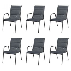 6 db fekete rakásolható acél és textilén kerti szék