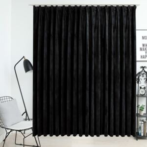 Fekete bársony sötétítőfüggöny kampókkal 290 x 245 cm