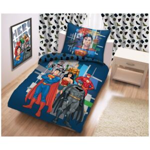 Justice League kék pamut gyerek ágyneműhuzat, 140 x 200 cm - Halantex