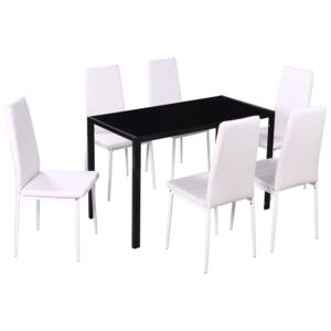 7 darabos Fekete és fehér étkező asztal szett