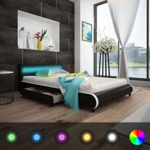 Fekete műbőr ágy memóriahabos matraccal és LED-el 140 x 200 cm
