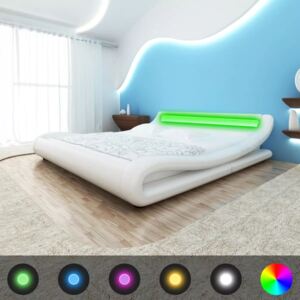 Fehér műbőr ágy memóriahabos matraccal és LED-el 180 x 200 cm