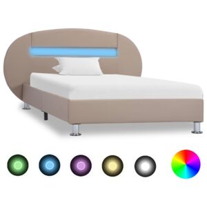 Kávészínű LED-es műbőr ágykeret 90 x 200 cm
