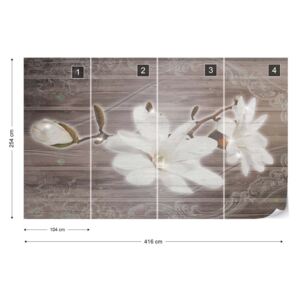 Fotótapéta GLIX - Virágok Fa Deszka Textúra Nem szőtt tapéta - 416x254 cm