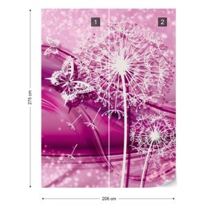 Fotótapéta GLIX - Modern Pillangók És Pitypang Rózsaszín Nem szőtt tapéta - 206x275 cm