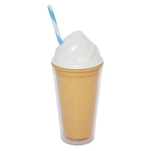 Ice Cream duplafalú fehér fedeles pohár szívószállal, 470 ml - Sunnylife