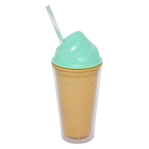 Ice Cream duplafalú türkizkék fedeles pohár szívószállal, 470 ml - Sunnylife