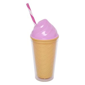 Ice Cream duplafalú rózsaszín fedeles pohár szívószállal, 470 ml - Sunnylife
