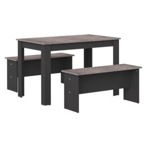 Nice fekete étkezőasztal betonmintás asztallappal és 2 paddal - Symbiosis