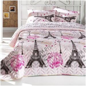 From Paris rózsaszín kétszemélyes steppelt ágytakaró 2 párnahuzattal, 200 x 220 cm