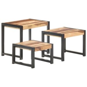 VidaXL 3 db paliszander felületű tömör fa egymásba tolható asztal