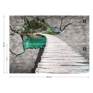 Fotótapéta GLIX - Lake Útját Lyuk Betonfal 3D Illúzió Papír tapéta - 254x184 cm