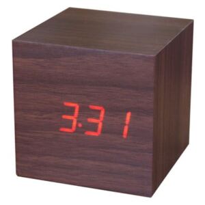 Cube Click Clock barna diófamintás ébresztőóra piros LED kijelzővel - Gingko