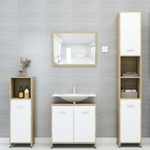 VidaXL fehér és sonoma-tölgy színű forgácslap fürdőszobai bútorszett