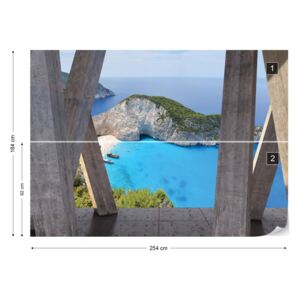 Fotótapéta GLIX - Görögország Sziget 3D Modern Kilátás Konkrét Papír tapéta - 254x184 cm