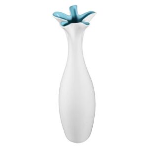 Mica fehér kerámia váza kék részletekkel, magasság 44,5 cm - Mauro Ferretti