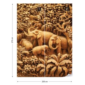 Fotótapéta GLIX - 3D Faragott Fa Dzsungel Elefántok Szépia Nem szőtt tapéta - 206x275 cm