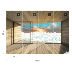 Fotótapéta GLIX - Felhők Ég 3D Modern Ablak Nézet Nem szőtt tapéta - 368x254 cm