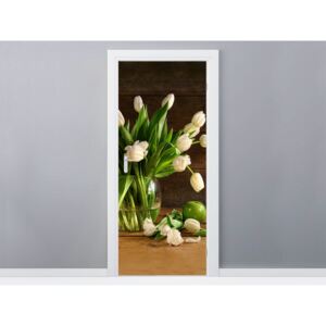Öntapadó ajtómatrica Gyönyörű fehér tulipánok 95x205cm