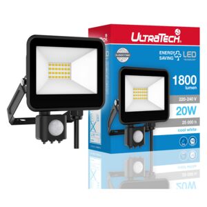 UltraTech LED reflektor mozgásérzéklõvel 20Watt 4000K hidegfehér 1800 lumen 25000 óra LEDFL1800BKPS