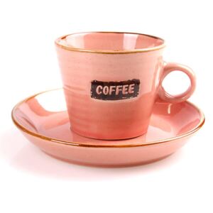 Kávés kerámia csésze aljjal - rózsaszín - 140 ml