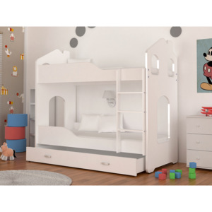 PATRIK Domek gyerekágy + AJÁNDÉK matrac + ágyrács, 180x80 cm, szürke/fehér