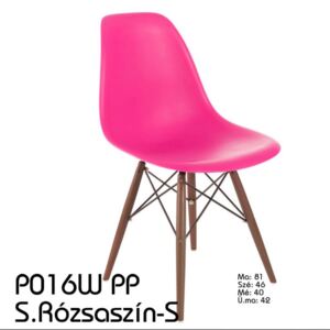 P016W PP szék fa lábakkal sötét rózsaszín-sötétebb lábakkal