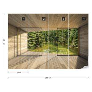 Fotótapéta GLIX - Erdei Tó 3D Modern Ablak Nézet Papír tapéta - 368x254 cm