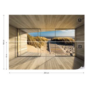 Fotótapéta GLIX - Beach Útját 3D Modern Ablak Nézet Nem szőtt tapéta - 254x184 cm