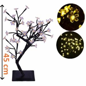 Dekoratív LED fa virágokkal - 45 cm, meleg fehér