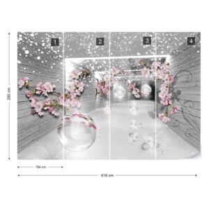 Fotótapéta GLIX - 3D Alagútban Virágok Sparkles Buborékok Nem szőtt tapéta - 416x290 cm