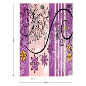 Fotótapéta GLIX - Modern Virágos Design Kavarog Lila És Sárga Papír tapéta- 184x254 cm