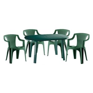 Korissia II New 4 személyes kerti bútor szett, zöld asztallal, 4 db Palermo zöld székkel