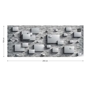 Fotótapéta GLIX - 3D Négyzetek Kő Fal Szürke Nem szőtt tapéta - 250x104 cm