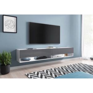 MENDES A 180 TV asztal, 180x30x32, fehér/szürke magasfényű, LED világítással