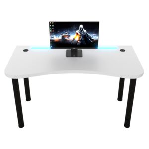 CODE Y2 Számítógépasztal + LED, 135x73-76x65, fehér/fekete lábak + USB HUB