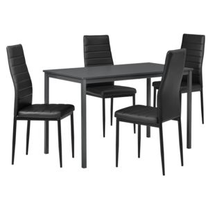 [en.casa]® Étkezőgarnitúra étkezőasztal 4 műbőr székkel 120 x 60 cm design konyhai asztal szürke/fekete Liverpool